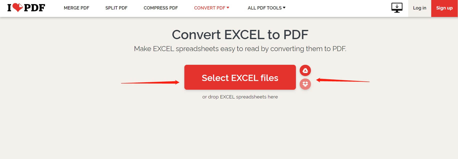 how to save excel as pdf in iLovePDF Step1