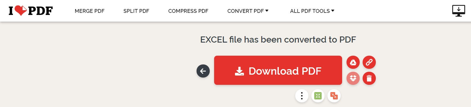 how to save excel as pdf in iLovePDF Step3